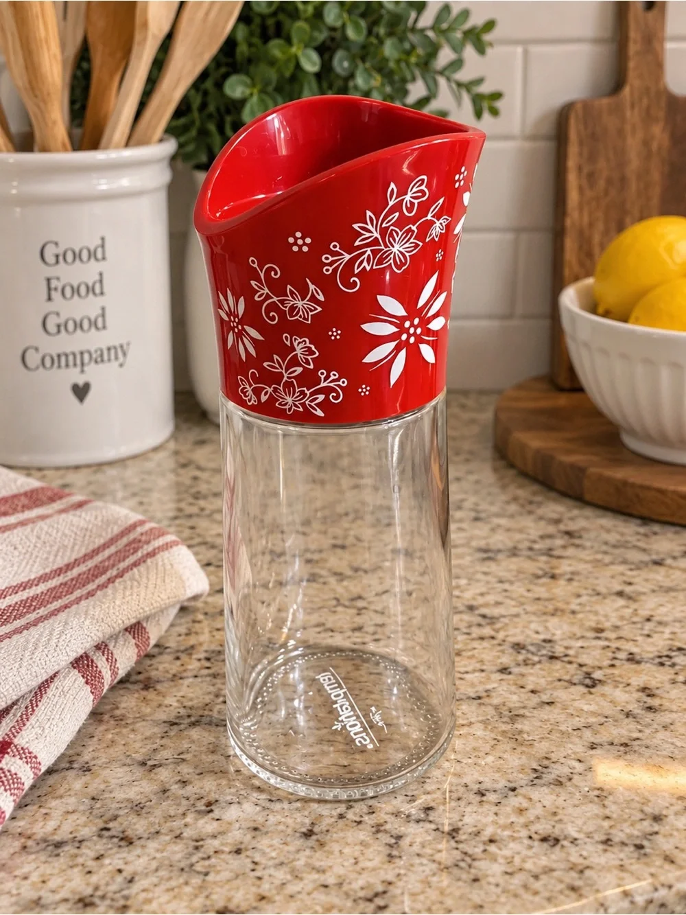 Temp-Tations Red White Floral Spice Grinder Salt Pepper 6.5” Cottagecore